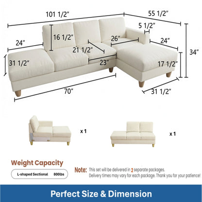 L - Shaped Sectional Sofa With Chaise &amp; Ottoman
