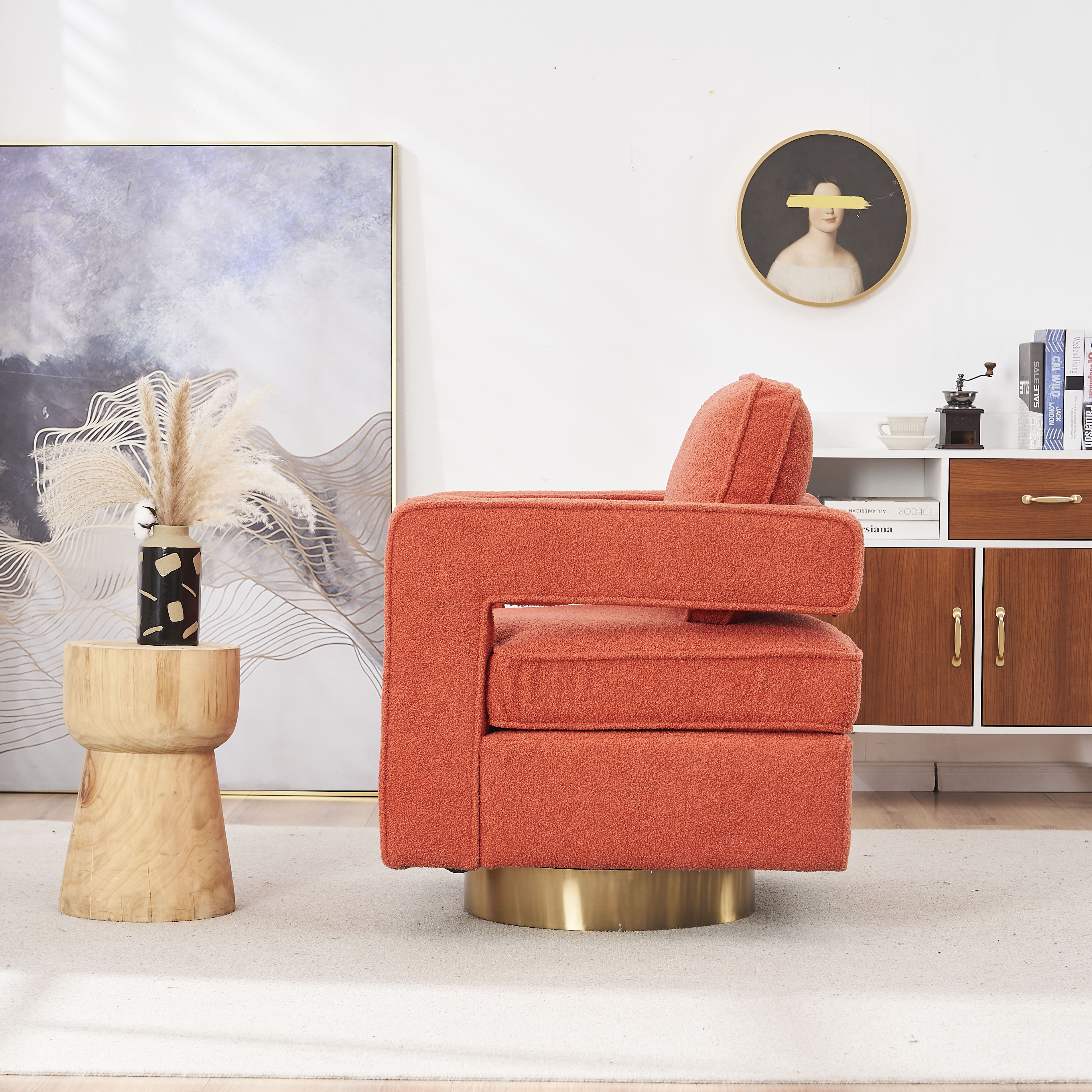 Swivel Barrel Chair For Living Room, 360 Degree Swivel Club Modern Accent Single Sofa Chair, Small Leisure Arm Chair For Nursery, Hotel, Bedroom - Orange