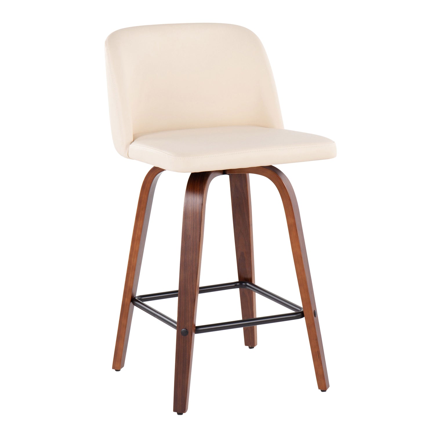 Toriano - Mid Century Modern Fixed Height Counter Stool &amp; Square Footrest (Set of 2)