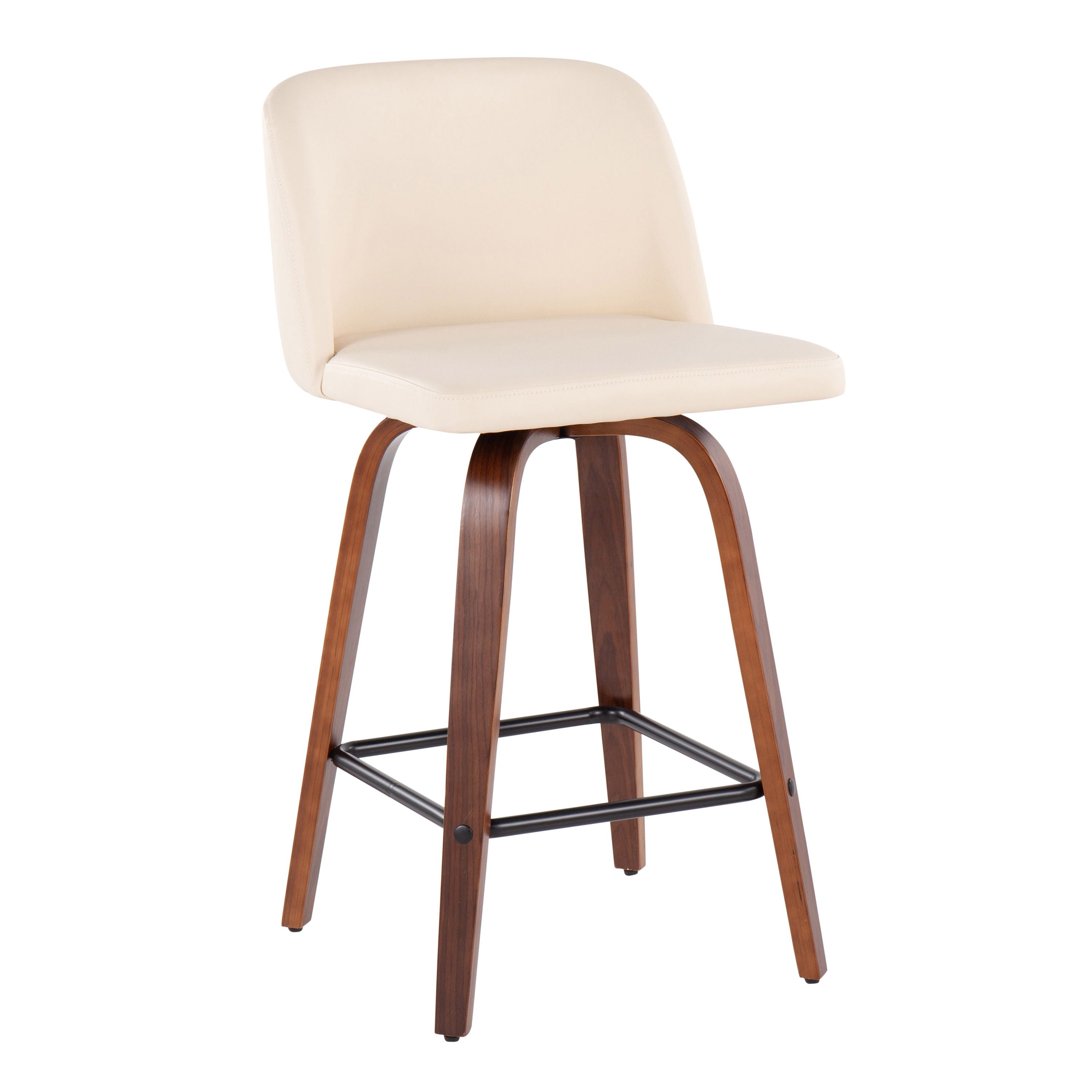 Toriano - Mid Century Modern Fixed Height Counter Stool &amp; Square Footrest (Set of 2)