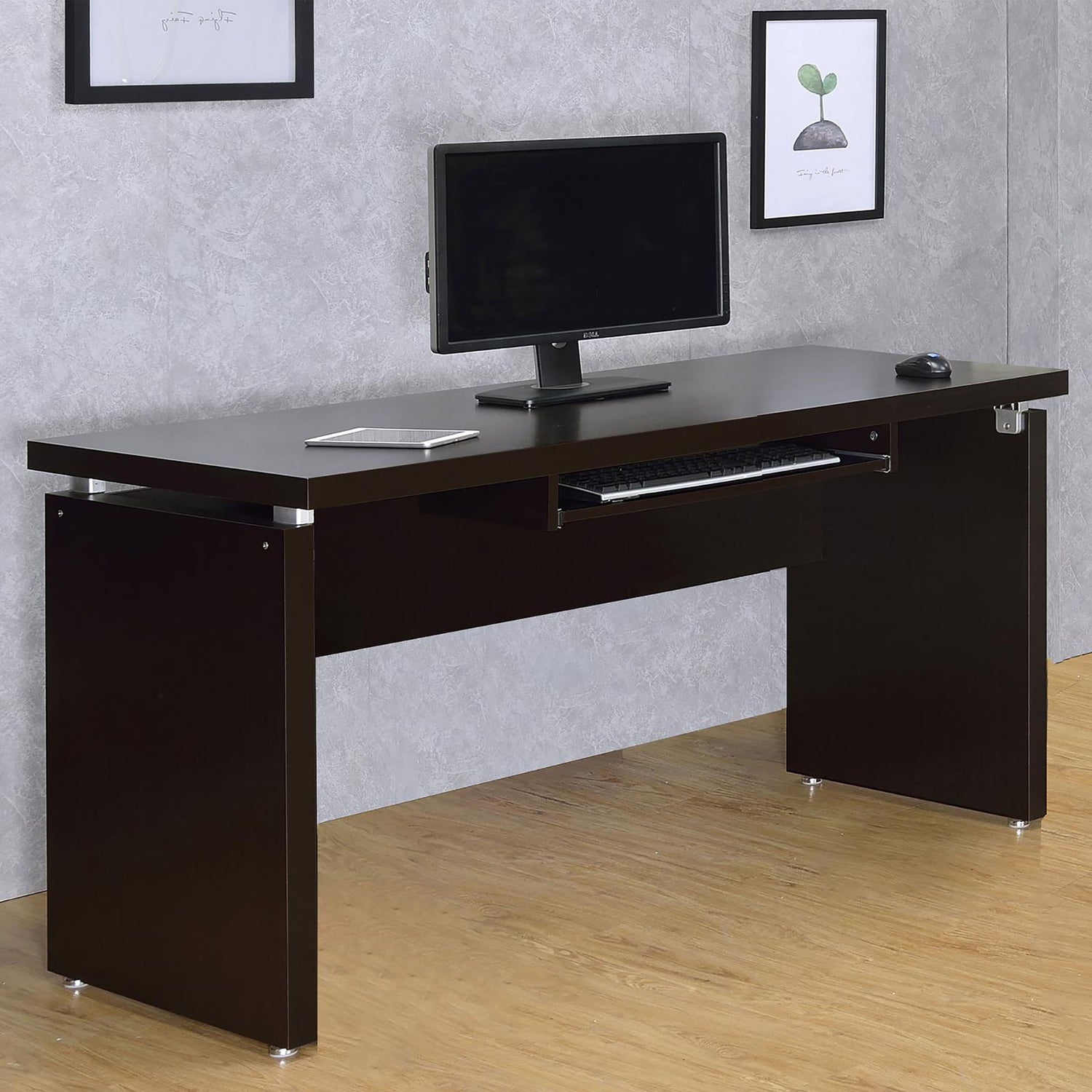 Floating - Top Computer Desk With Pullout Keyboard Shelf - Brown