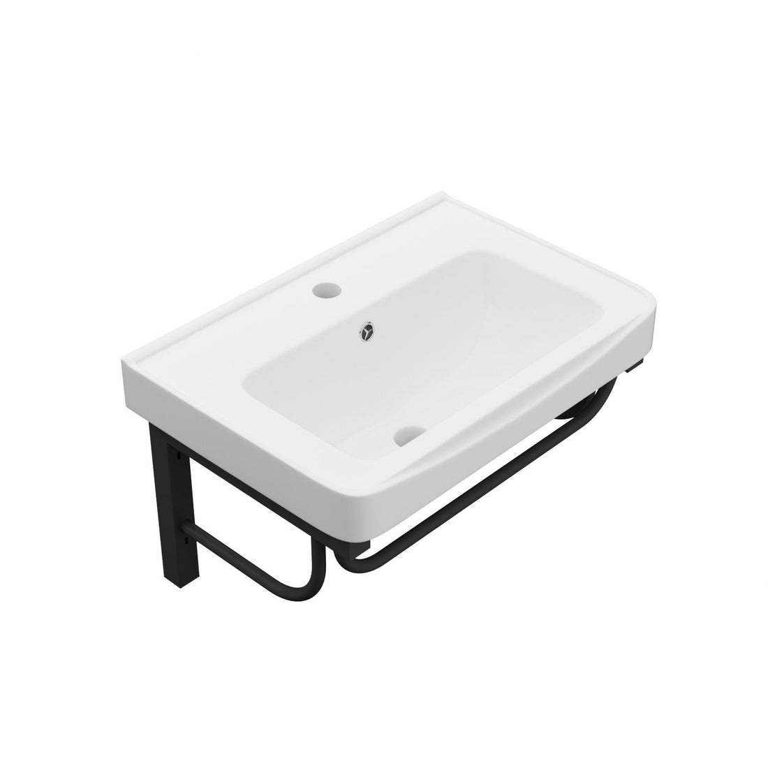 Wall Mounted Rectangular Bathroom Sink With 304 Stainless Steel Towel Bar &amp; Overflow - White