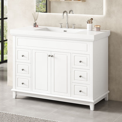 Bathroom Vanity &amp; Sink, 6 Soft Close Drawers &amp; Double Doors - White