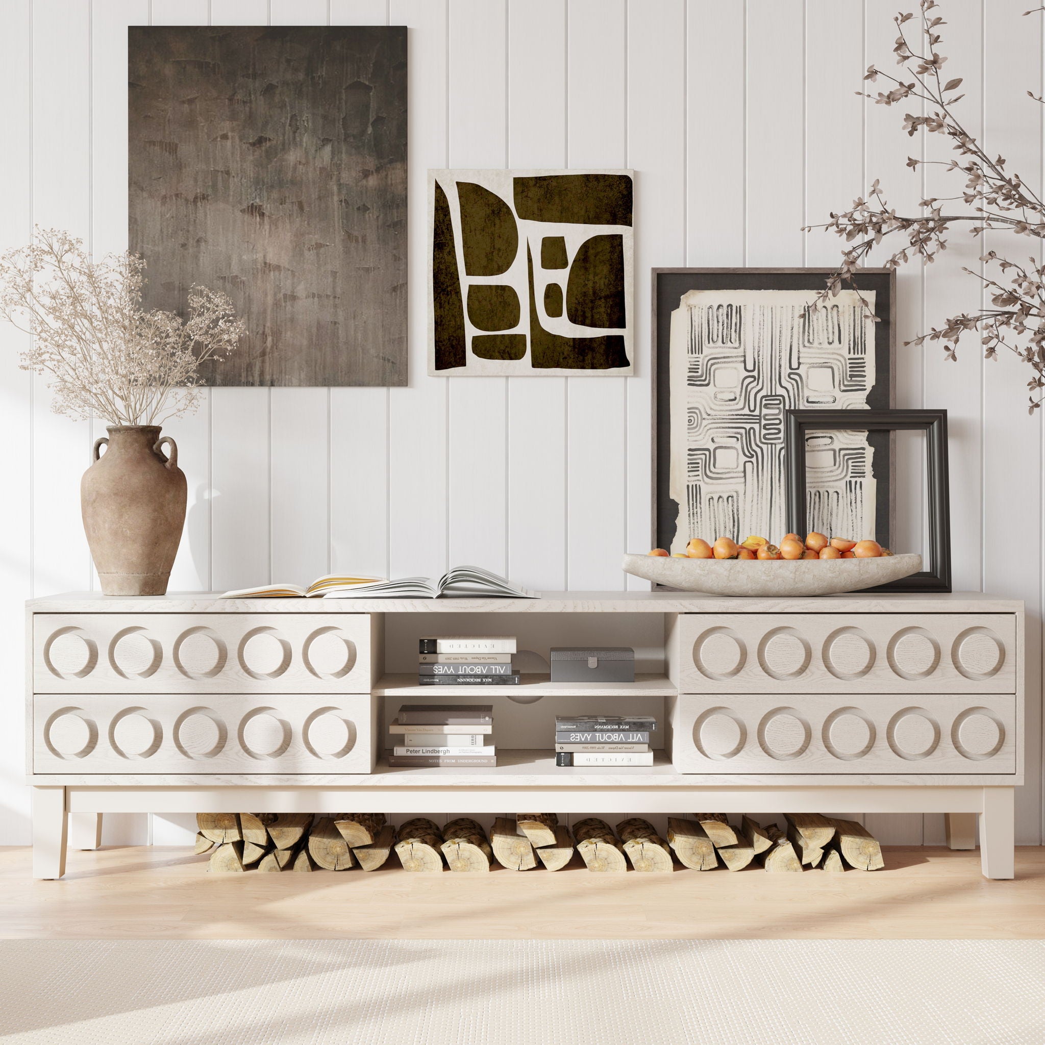 Media Console With 4 Drawers And Cable Management