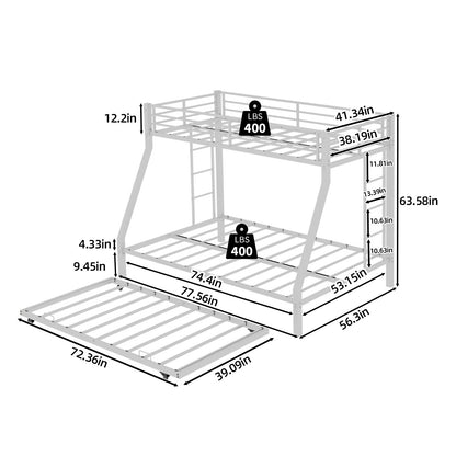 Bunk Bed For Kids, Convertible Frame With Ladders &amp; Guardrail
