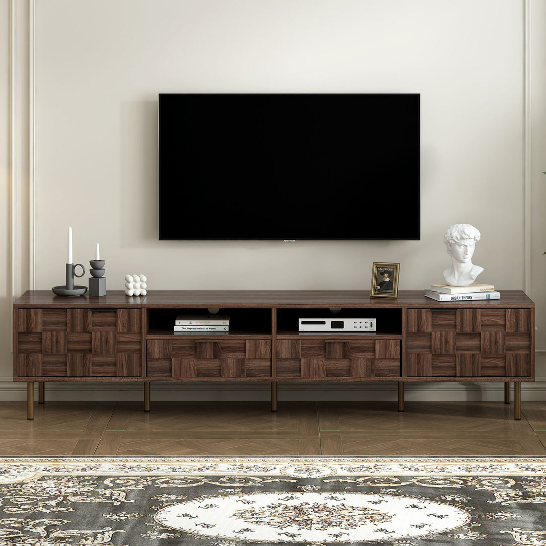 Mid Century TV Stand With 2 Drawers, Media Console Table For Tvs Up To 85&