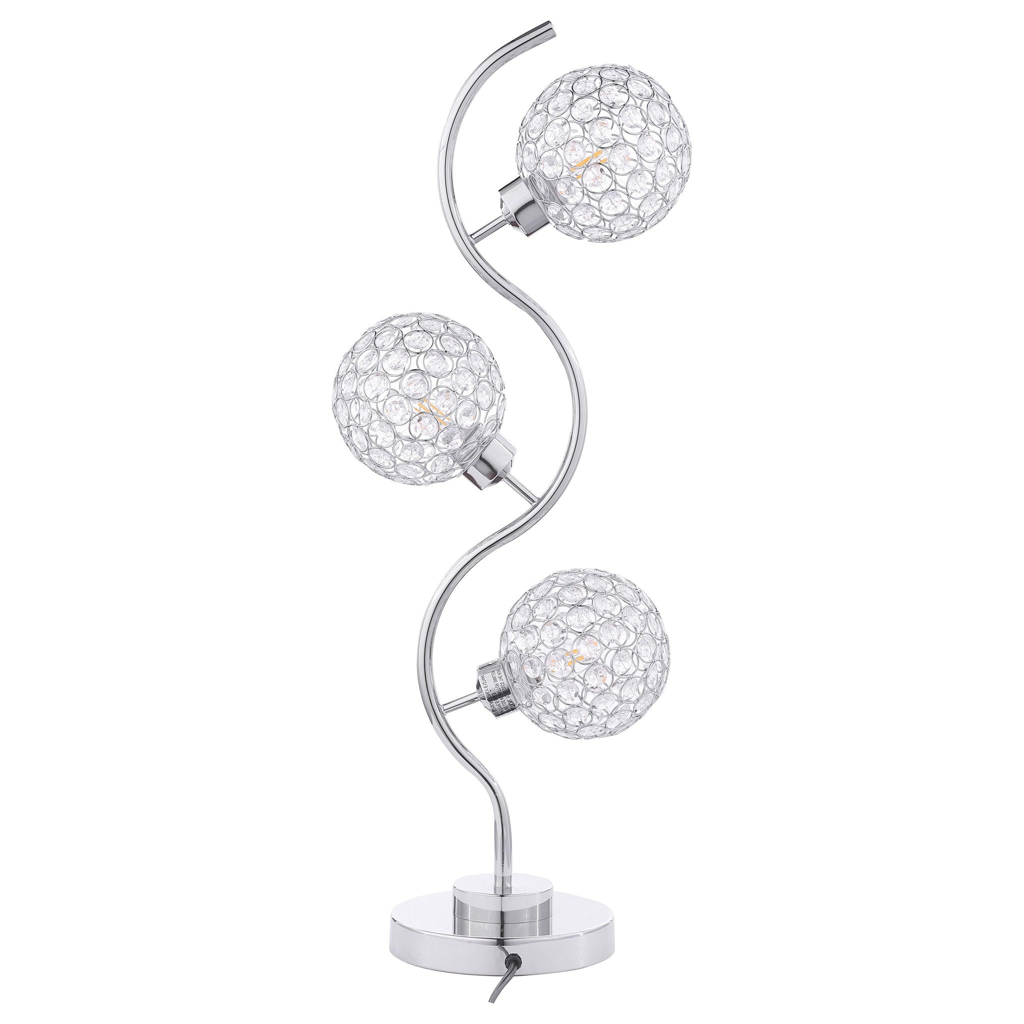 Vandy - 3 Light Curvy Table Lamp With Orb Shades - Chrome