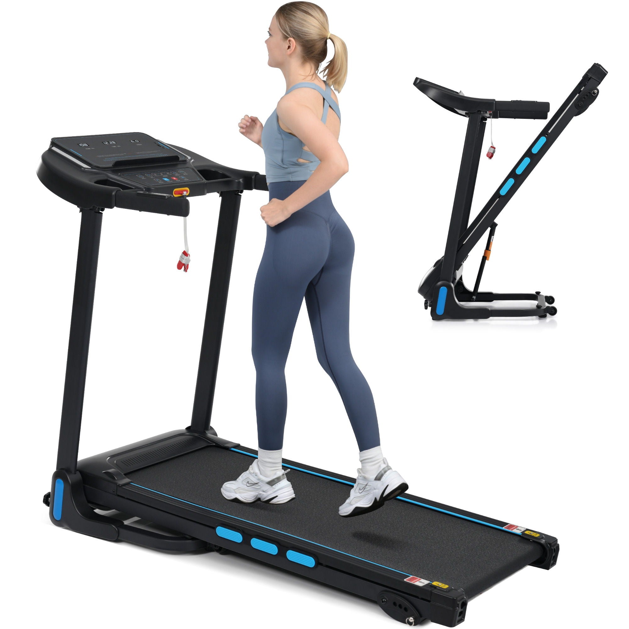 3.5Hp Hydraulic System Auto Foldable Treadmill With Incline, Heart Rate Sensors, Type C &amp; USB Charge, Bluetooth Speaker - Black