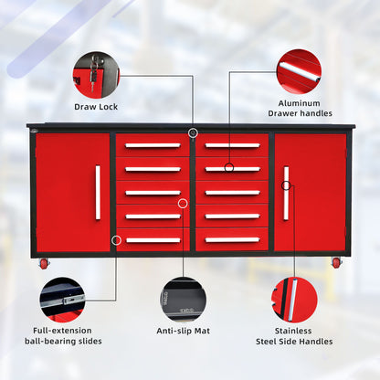 Storage Cabinets With Workbench (10 Drawers &amp; 2 Cabinets)