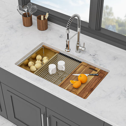 Quartz Composite Kitchen Sink With Undermount Design, Durable Single Bowl Workstation