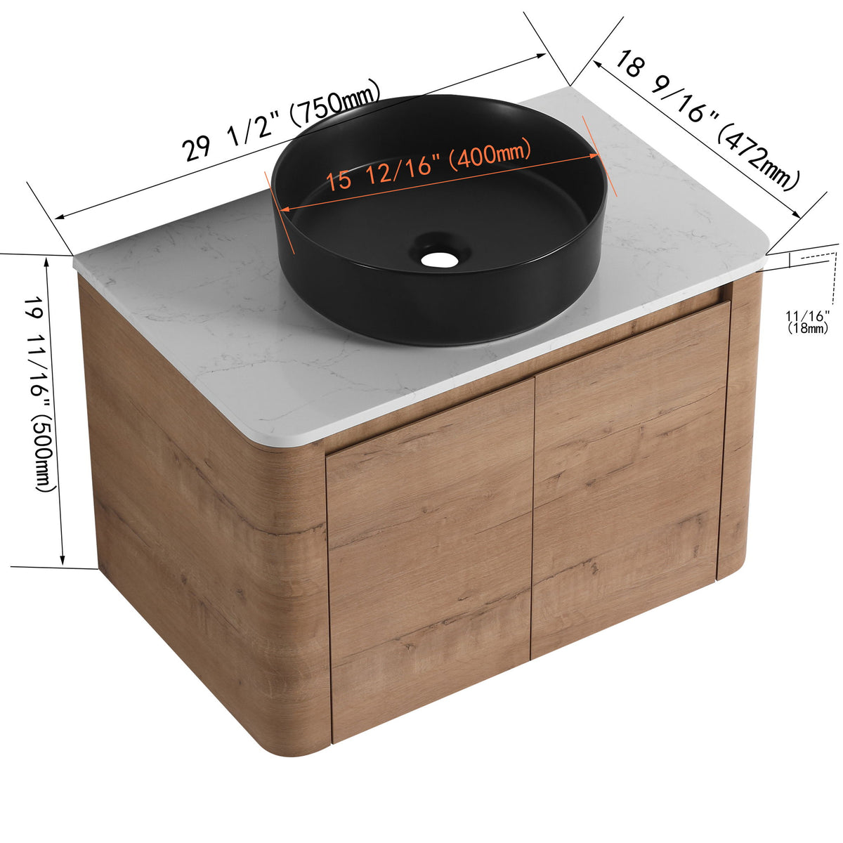 Wall Mounted Bathroom Vanity &amp; Art Sink &amp; 1 Soft Close Door