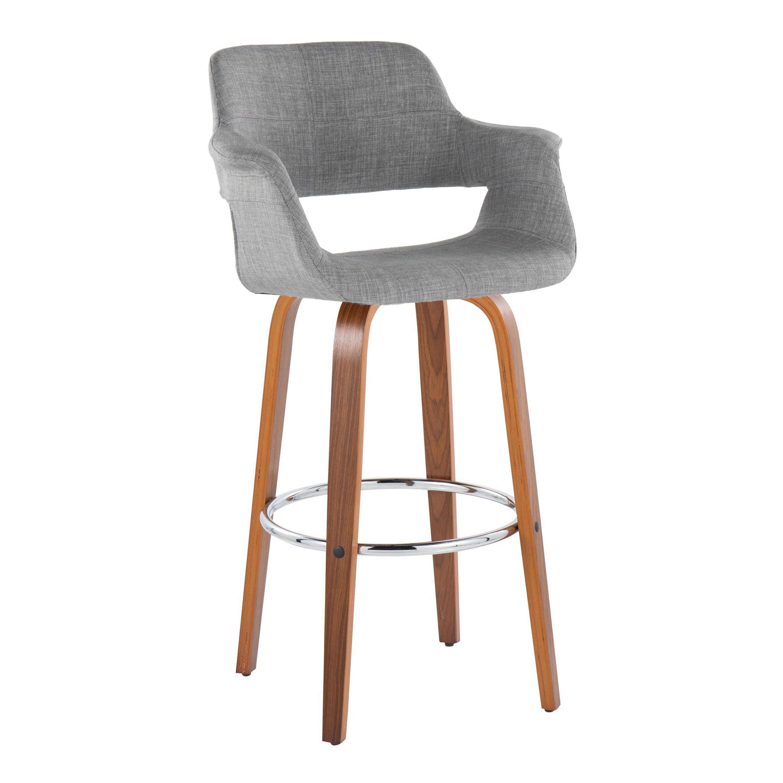 Vintage Flair - Mid Century Modern Fixed Height Barstool With Swivel &amp; Round Footrest (Set of 2)