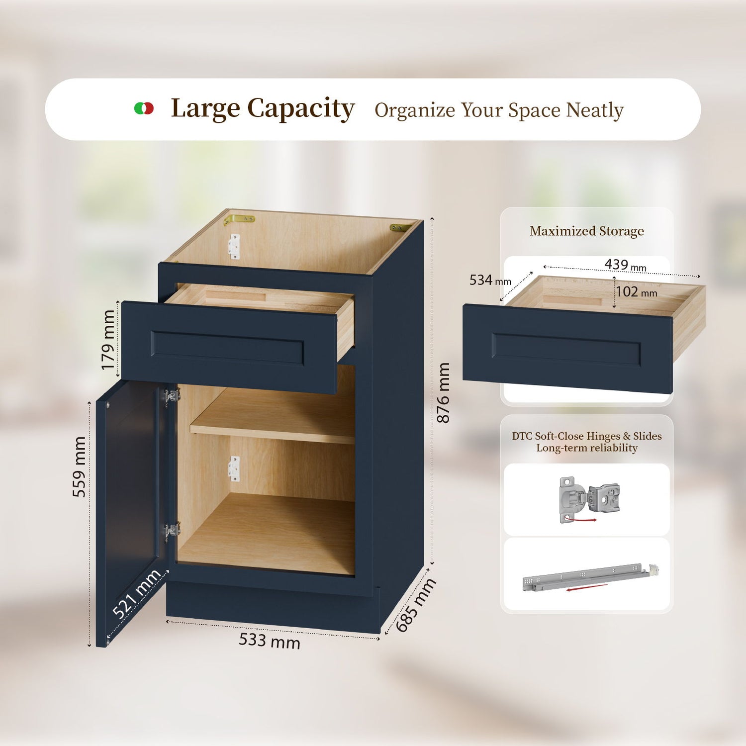 Shaker Base Cabinet &amp; Soft-Close Door And Drawer