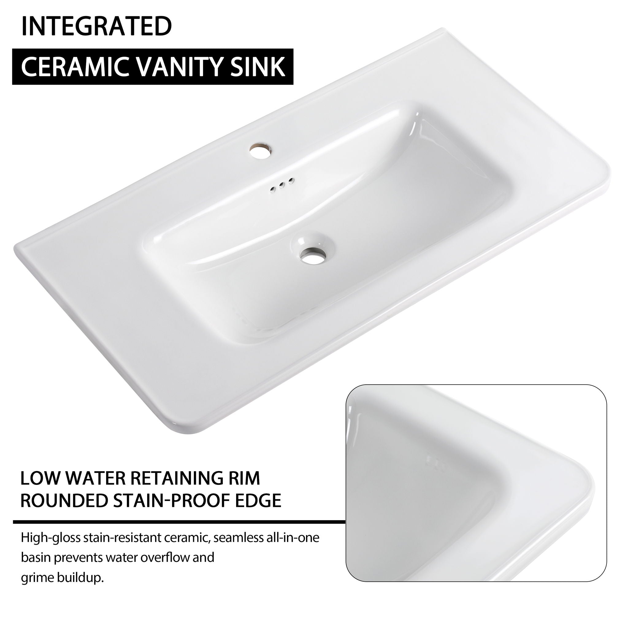 Freestanding Bathroom Vanity With Sink &amp; 2 Soft Close Doors
