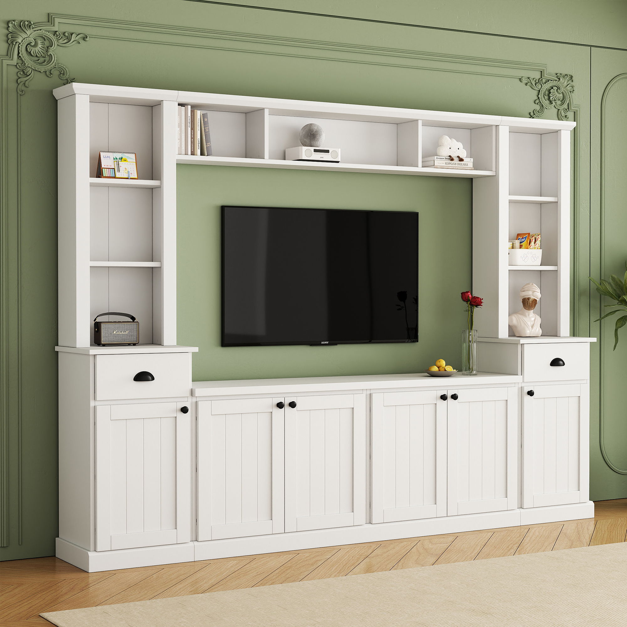 Minimalist Entertainment Wall Unit Set With Bridge For TVs Up To 75&quot;