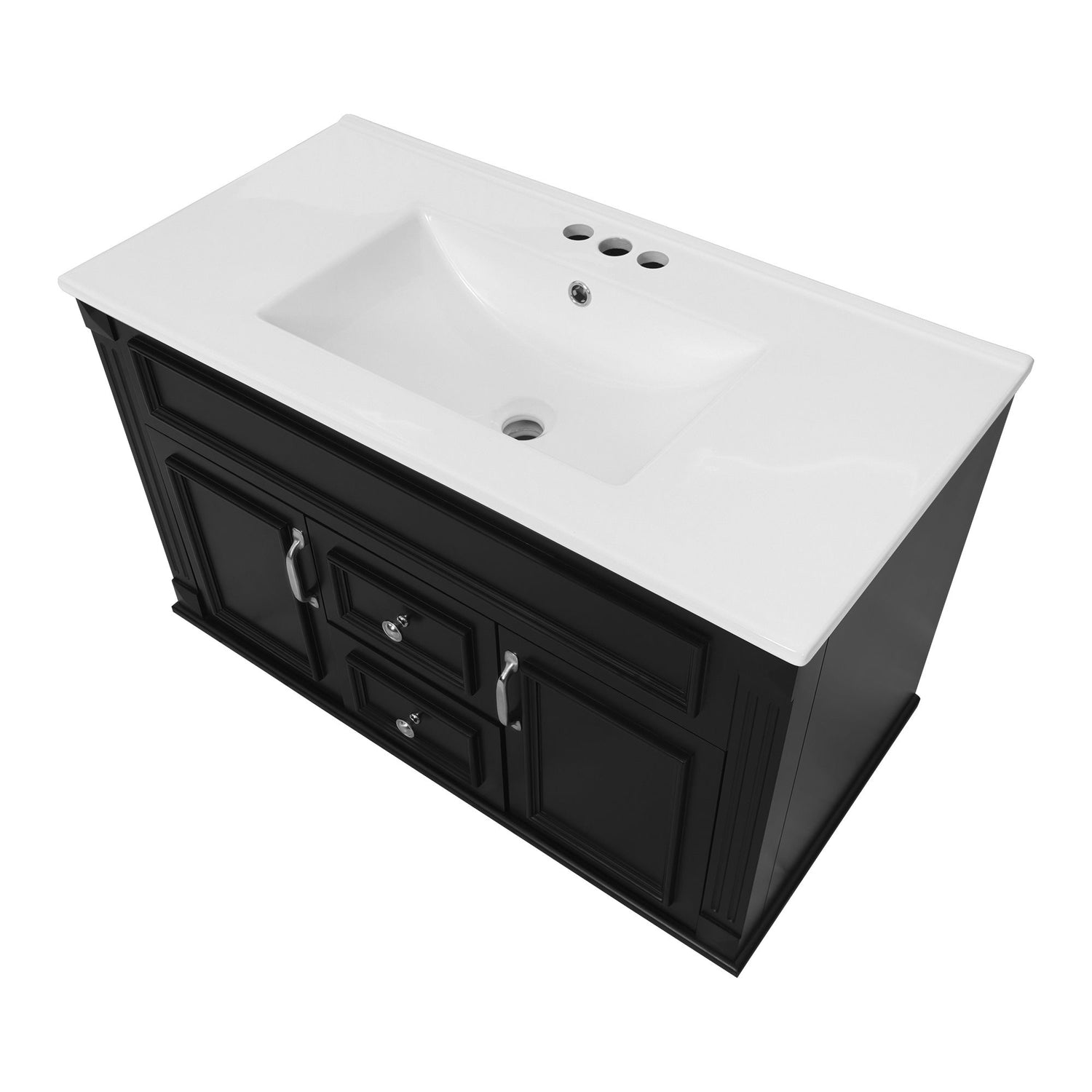 Single Bathroom Basin Sink Vanity Top Only &amp; 3 Faucet Holes - White