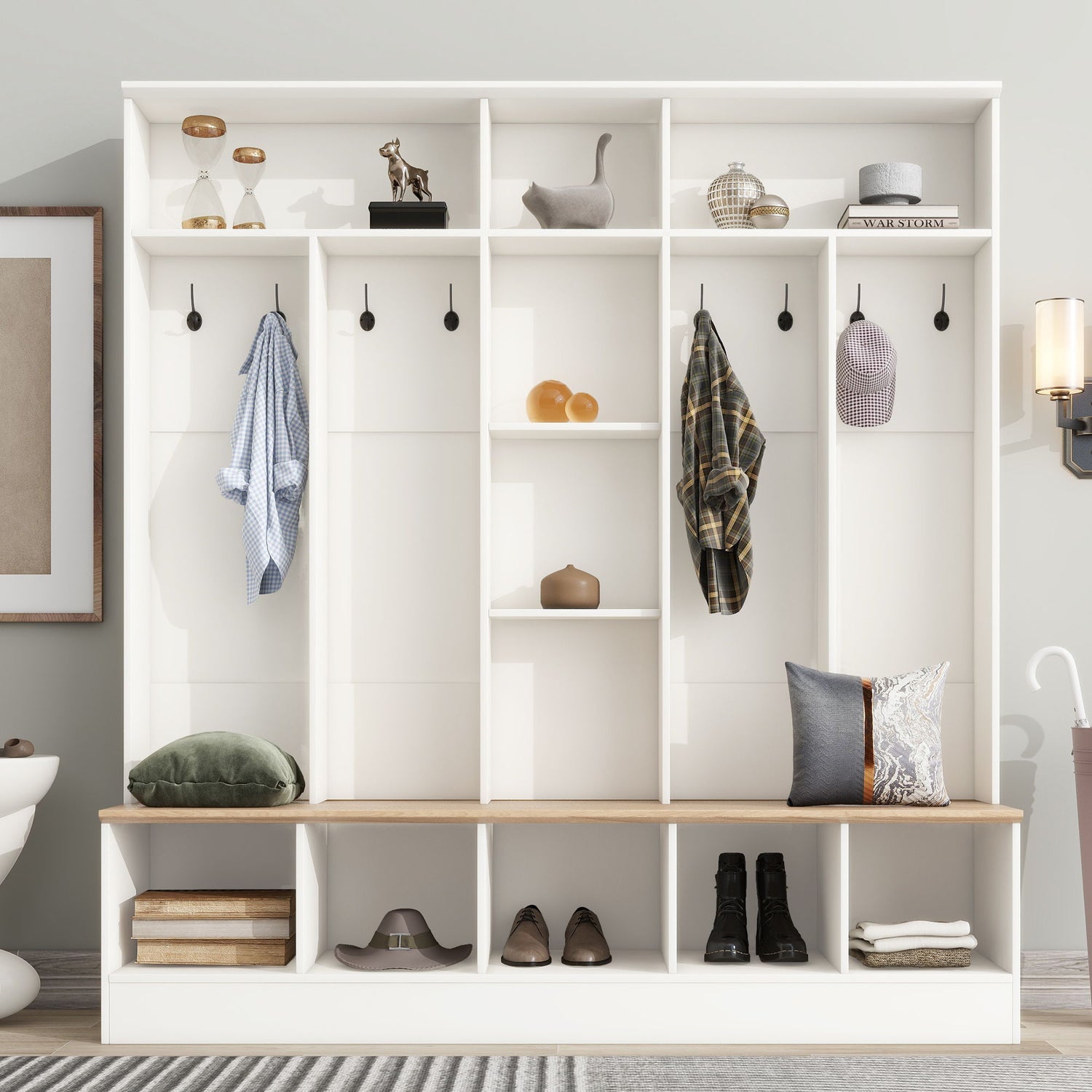 Minimalist Shoe Cabinet With Cube Storage &amp; Shelves