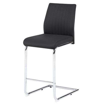Modern Simple Bar Chair Leather Chrome Metal Pipe, Restaurant, Family Bar Chair (Set of 2) - Black