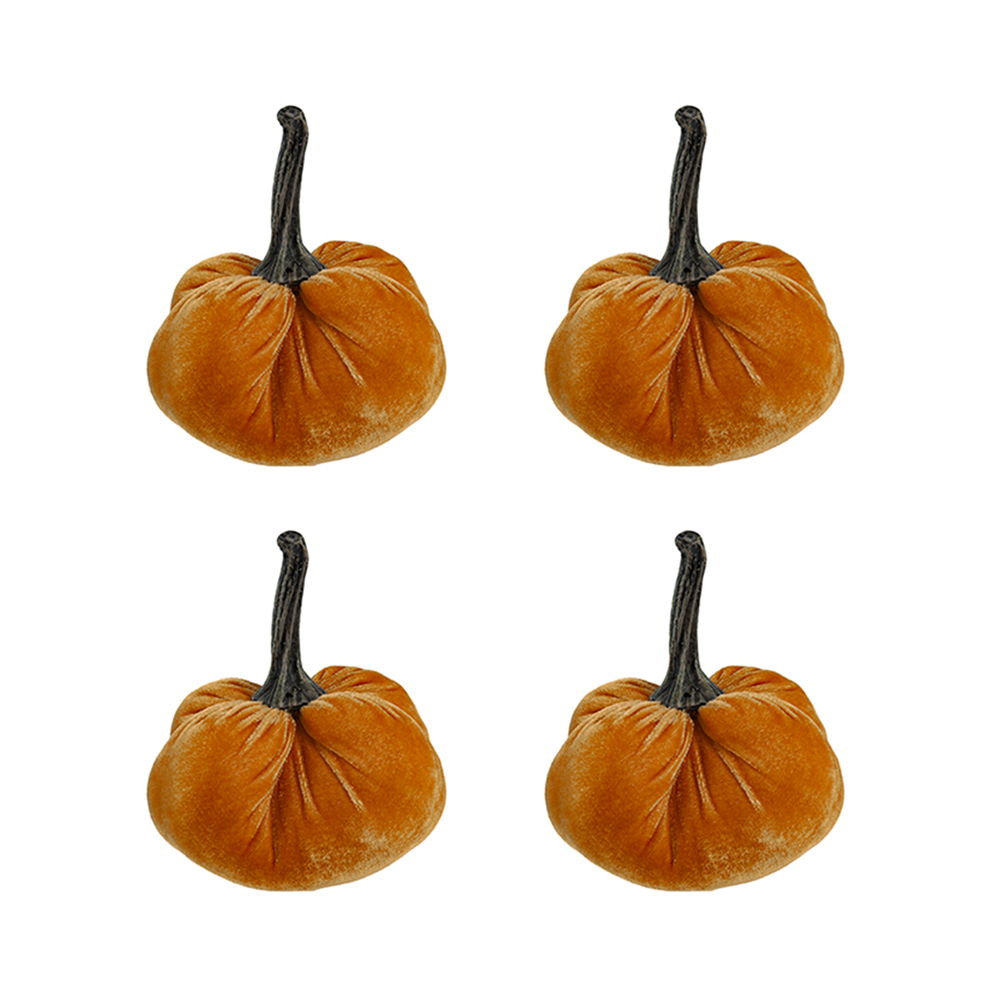 Velvet Weighted Pumpkin With Resin Stem, Pumpkin Ornament Decor For Holiday Harvest Festival Fall Festival &amp; Thanksgiving (Set of 4)