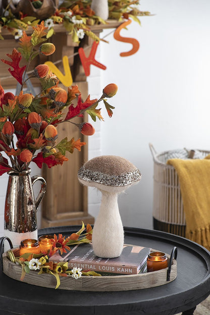 Mushroom Holiday Ornament, For Harvest Festival Fall Festival &amp; Thanksgiving Table Decorations (Set of 2) - Beige / Light Brown