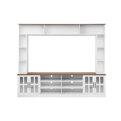 Wall Unit Entertainment Center With Bookshelves For TVs Up To 80&quot;, Tempered Glass Doors And Adjustable Shelves