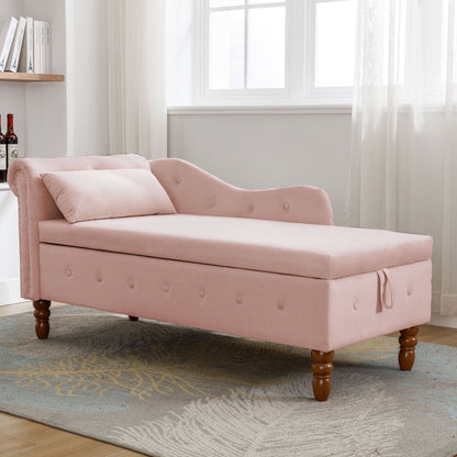 Chaise Lounge Indoor, Velvet Lounge Chair For Bedroom With Storage &amp; Pillow, Modern Upholstered Rolled Arm Chase Lounge For Sleeping With Nailhead Trim For Living Room Bedroom Office