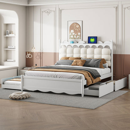 Storage Platform Bed, With 2 Big Drawers, Trundle, One Set Of Sockets &amp; USB Ports