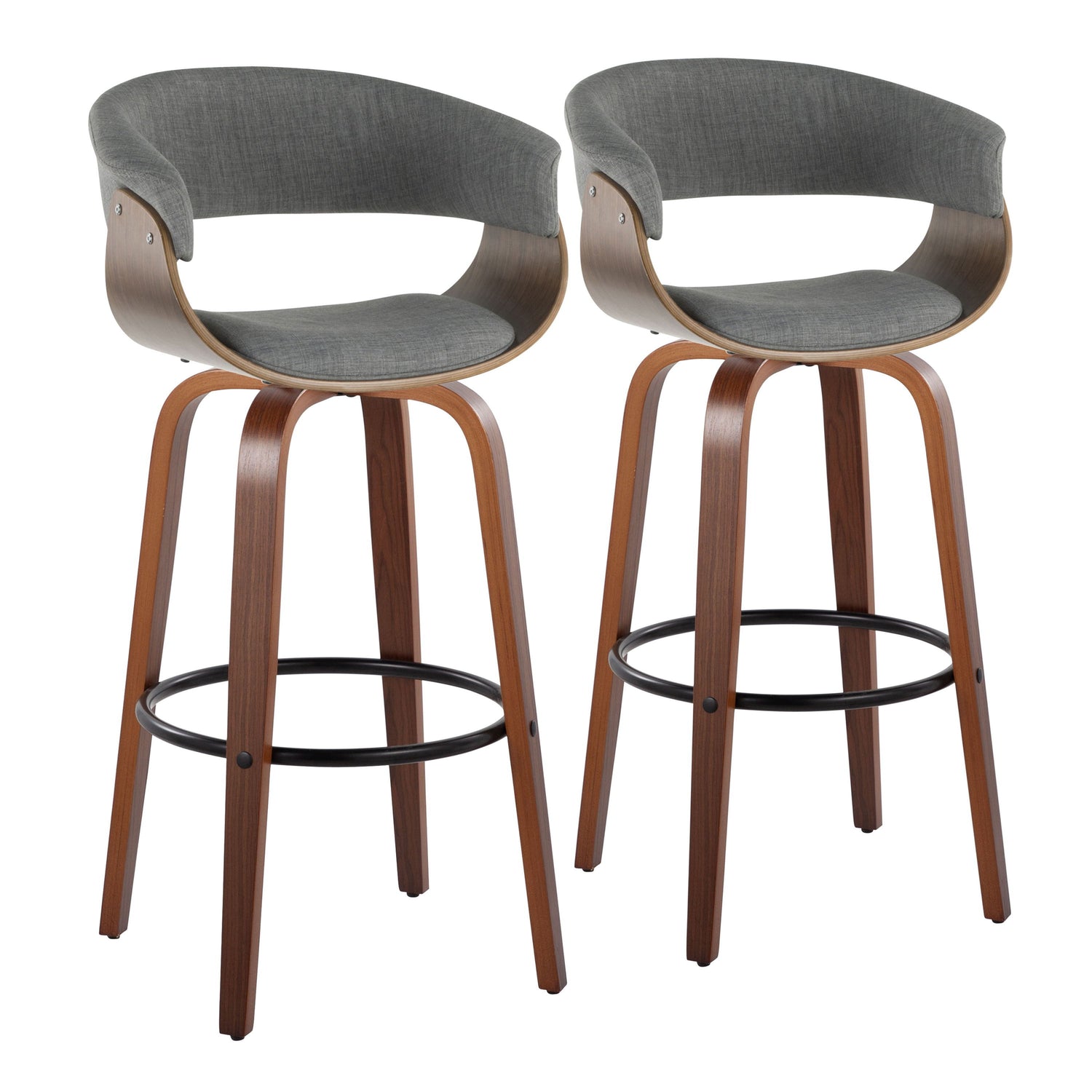 Vintage Mod - Mid Century Modern Fixed Height Barstool With Swivel &amp; Round Footrest (Set of 2)