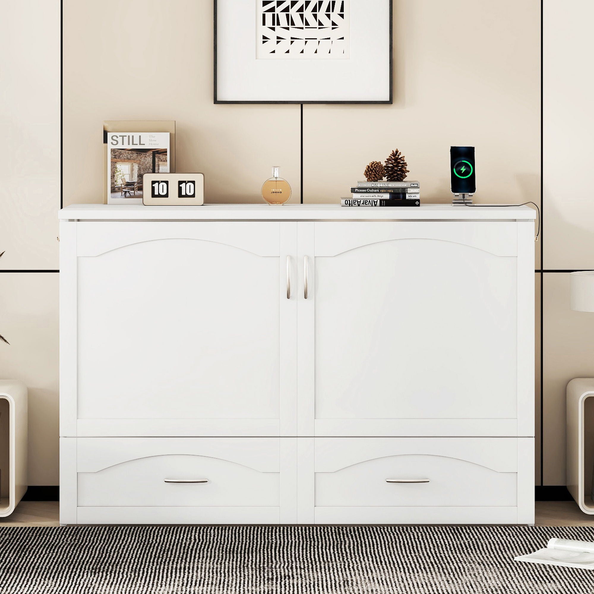 Murphy Bed With Drawer And A Set Of Sockets &amp; USB Ports, Pulley Structure Design