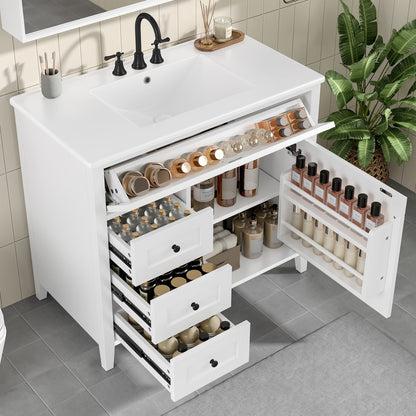 Bathroom Vanity With Sink, 3 Drawers &amp; Cabinet With Adjustable Shelves