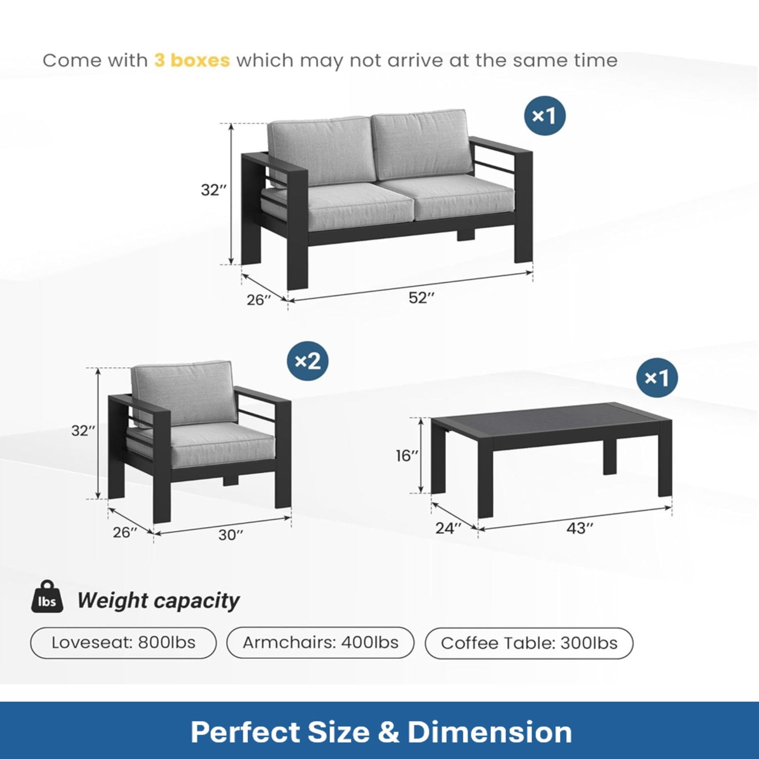 Outdoor Patio Set, All-Weather With Thick Cushions
