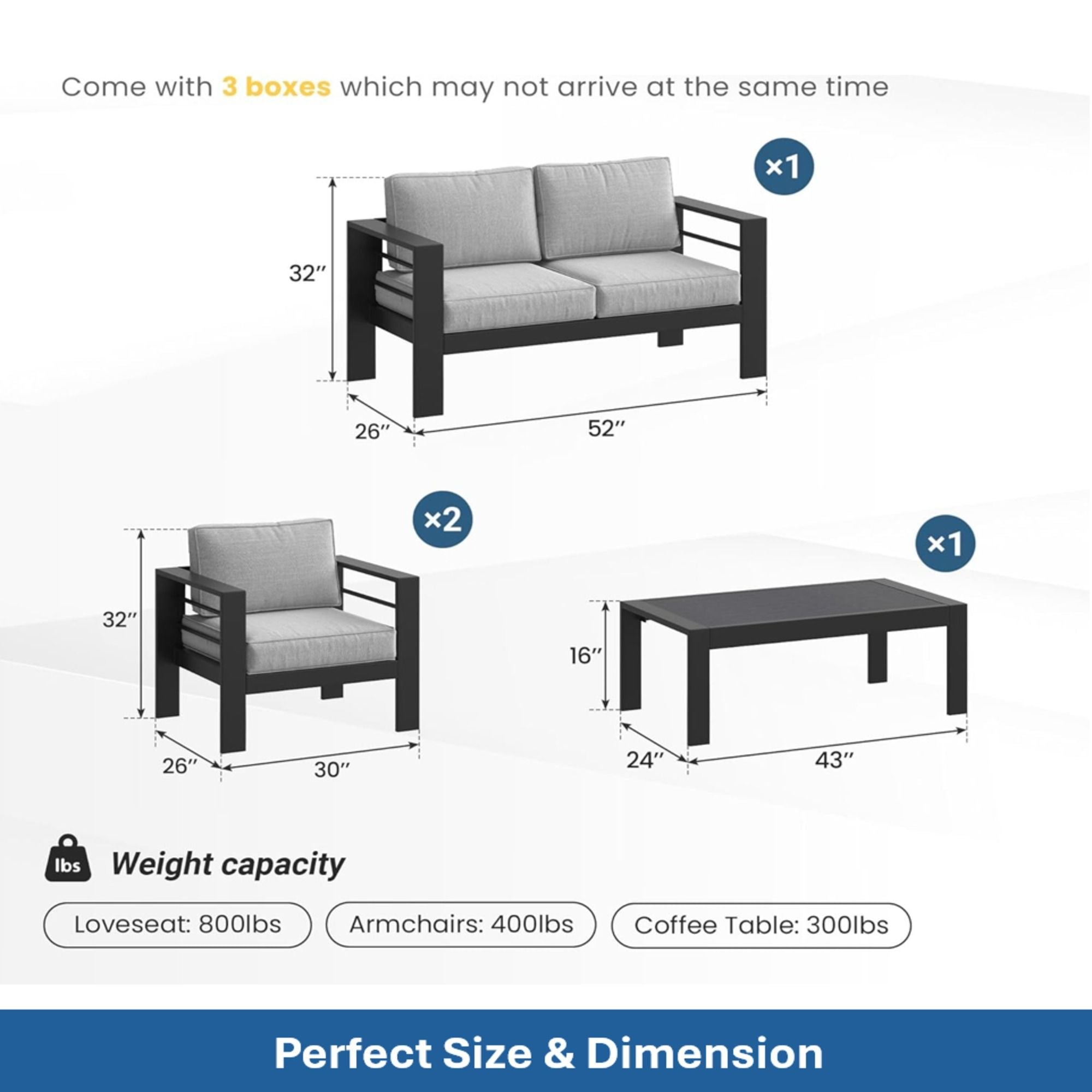 Outdoor Patio Set, All-Weather With Thick Cushions