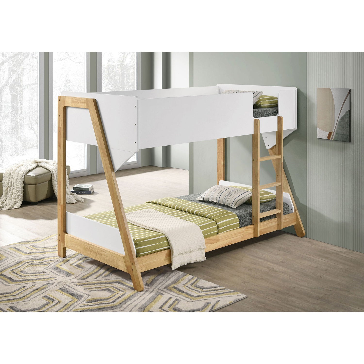 Fjord - Twin Over Twin Bunk Bed, Fits Standard Mattresses - White / Natural