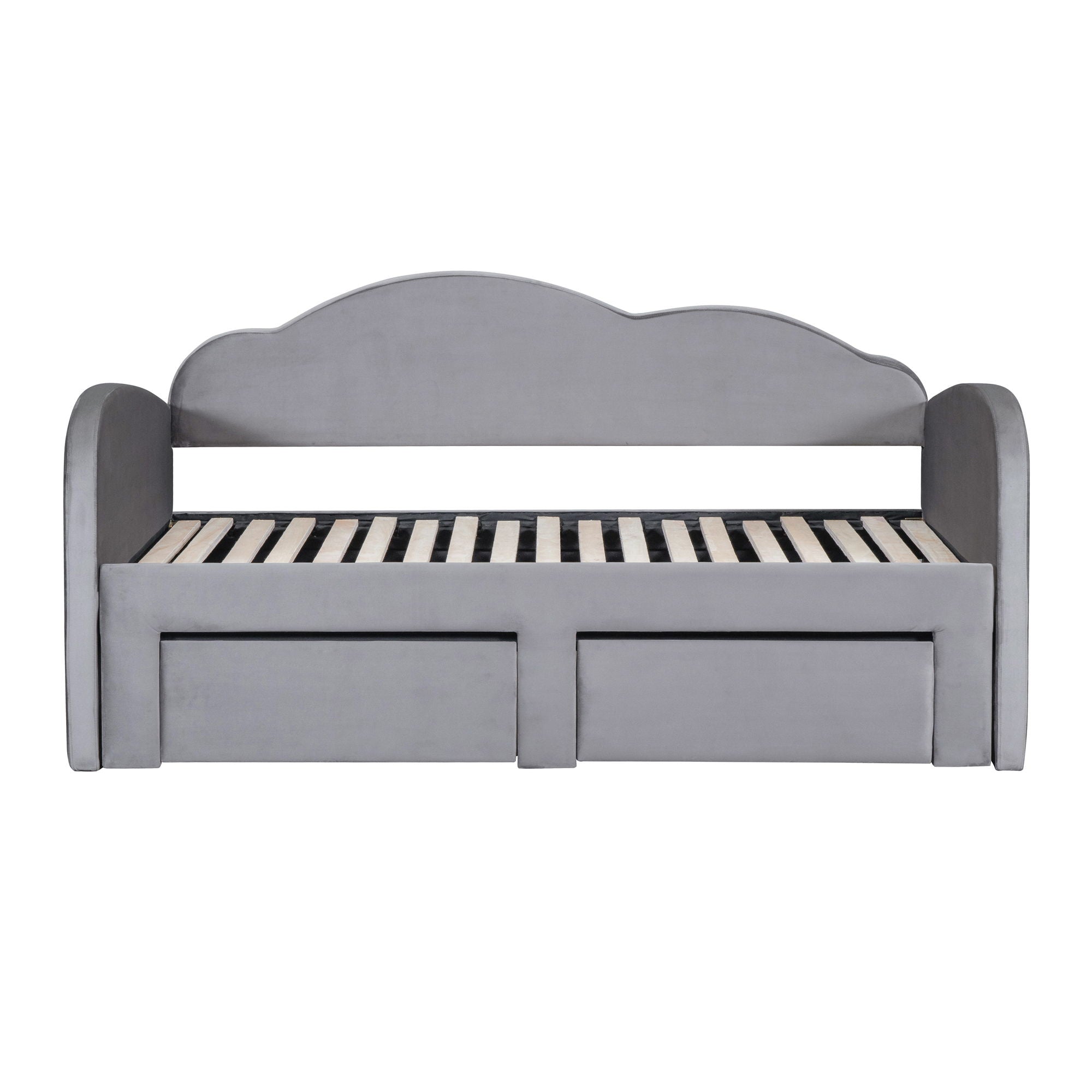 Upholstered Daybed With Cloud-Shaped Backrest, Trundle &amp; 2 Drawers And USB Ports