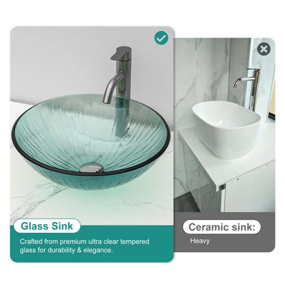 Vessel Sink With Trim, Round Bowl, Pop Up Drain (No Faucet) - Green