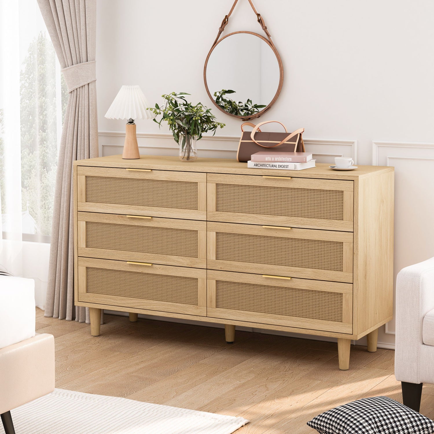 6 Drawer Storage Cabinet With For Bedroom Or Living Room - Natural