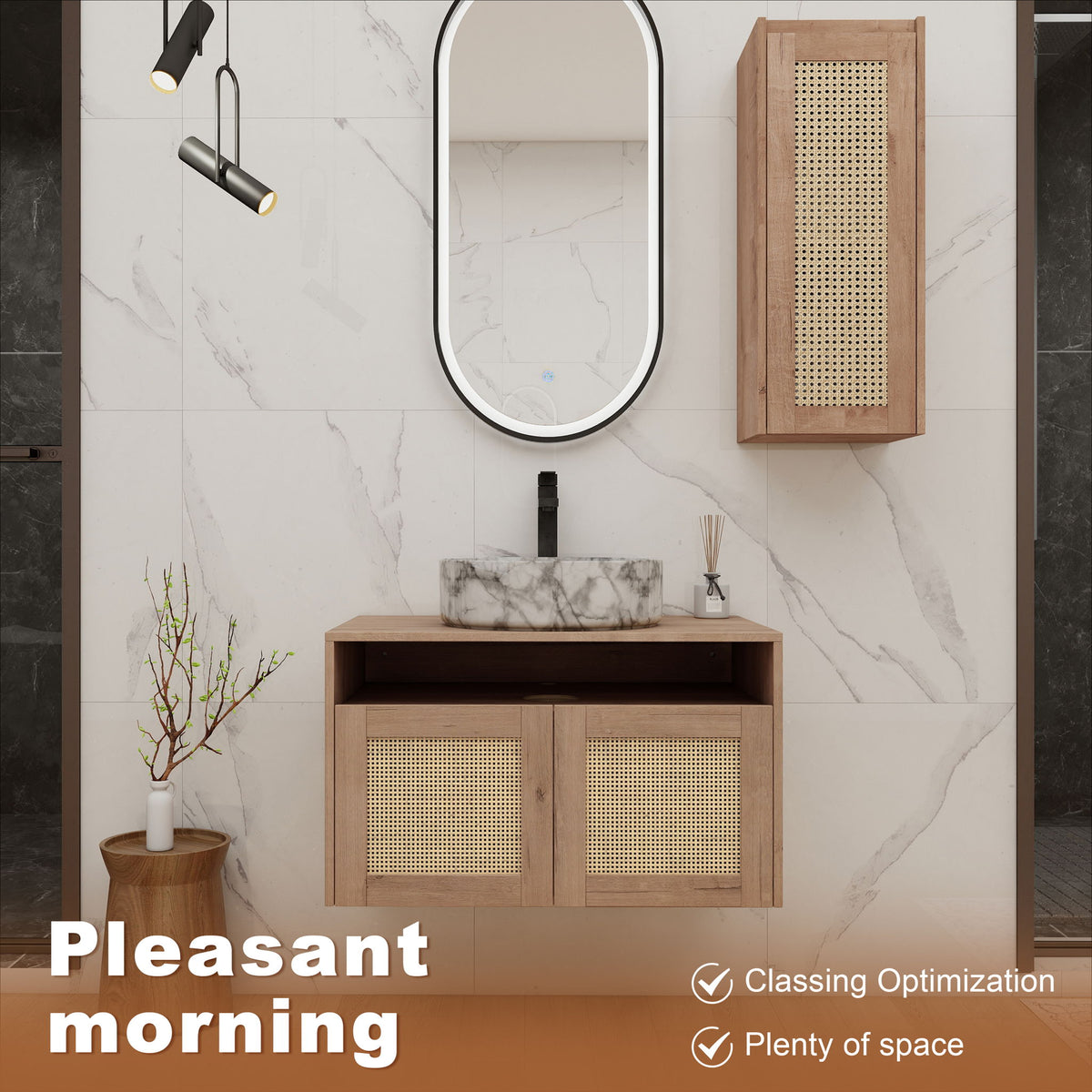 Bathroom Vanity &amp; Art Sink And Side Cabinet, Float Mounting Design