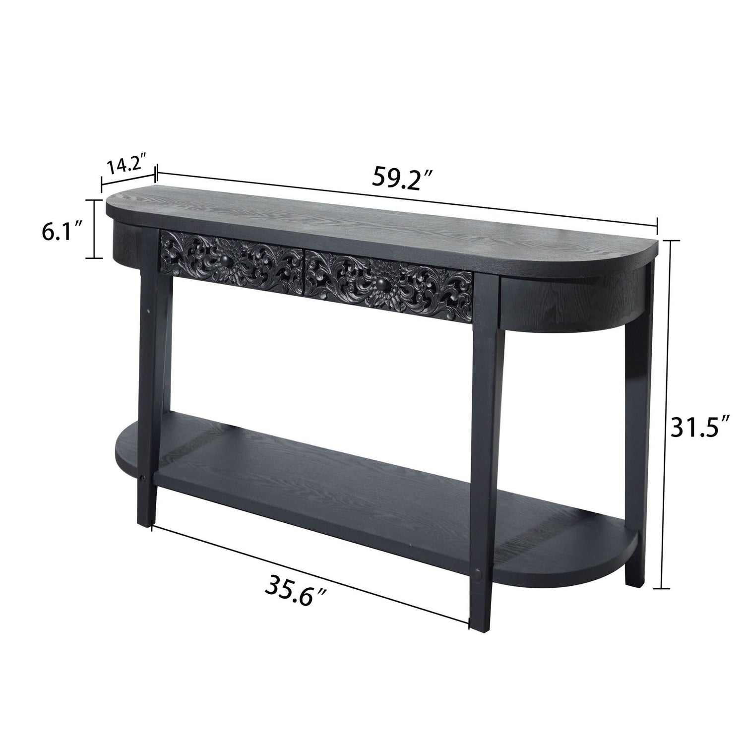 Carved Console Table With Storage Shelf For Living Room - Black