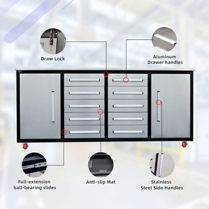 Storage Cabinets With Workbench (10 Drawers &amp; 2 Cabinets)
