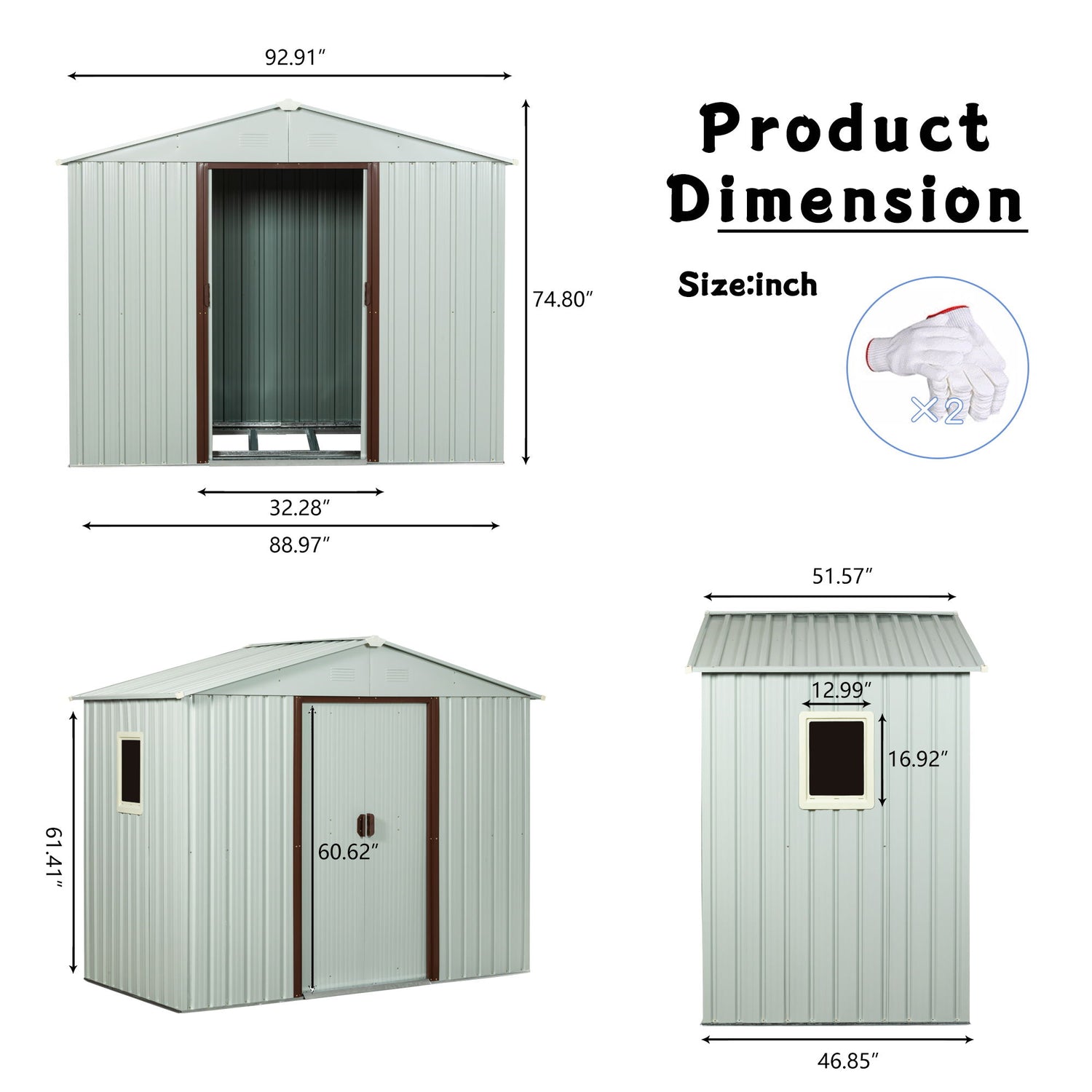 88.98&quot; Outdoor Metal Storage Shed With Window