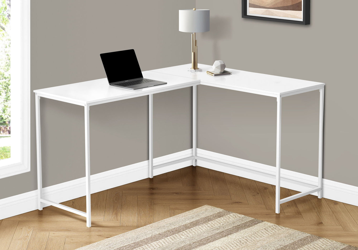 Computer Desk, Home Office, Corner, L Shape, Laptop, Marble Look Contemporary &amp; Modern