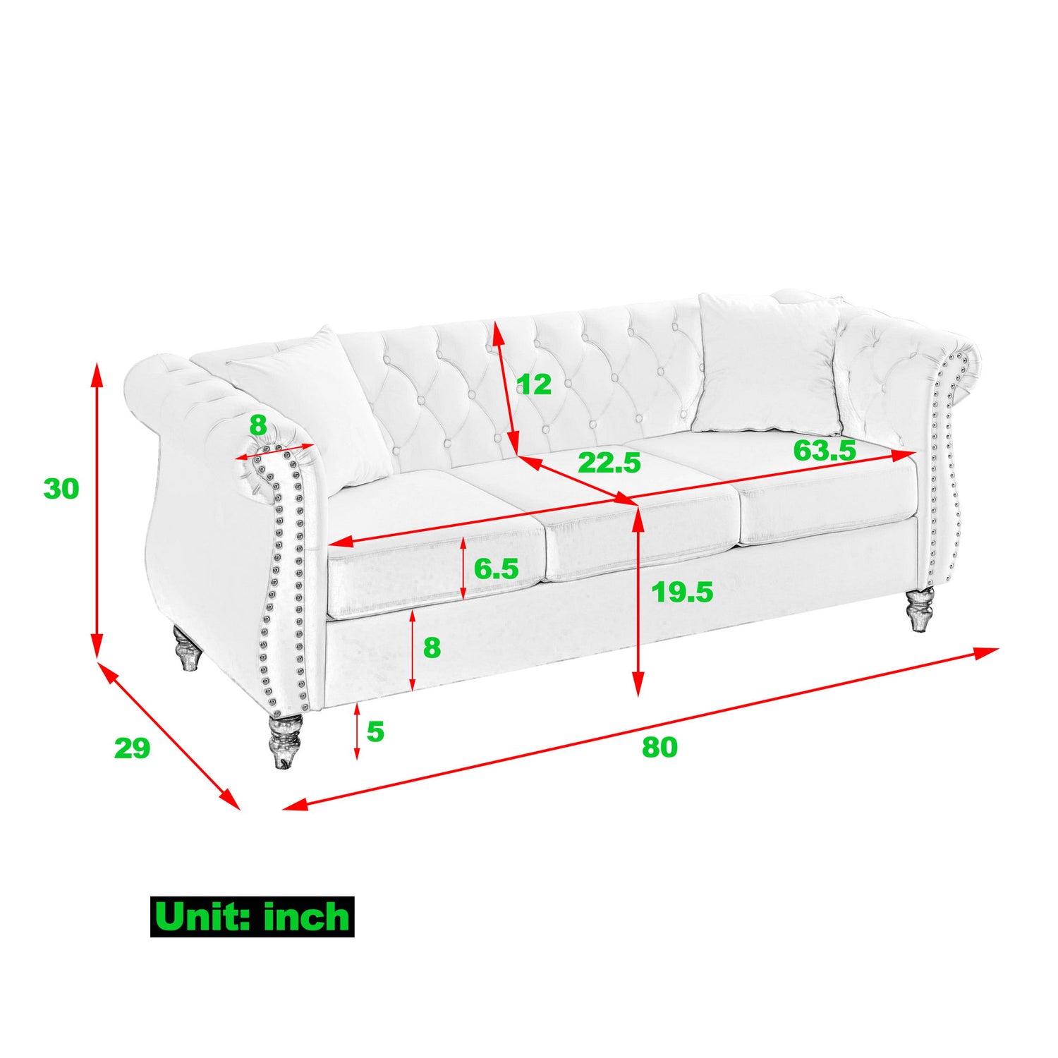Chesterfield Sofa With Rolled Arms And Nailhead Trim