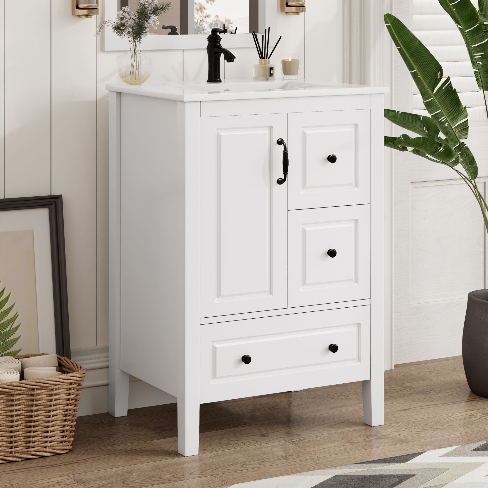 Retro Bathroom Vanity With Sink, Soft Closing Cabinet &amp; Drawers
