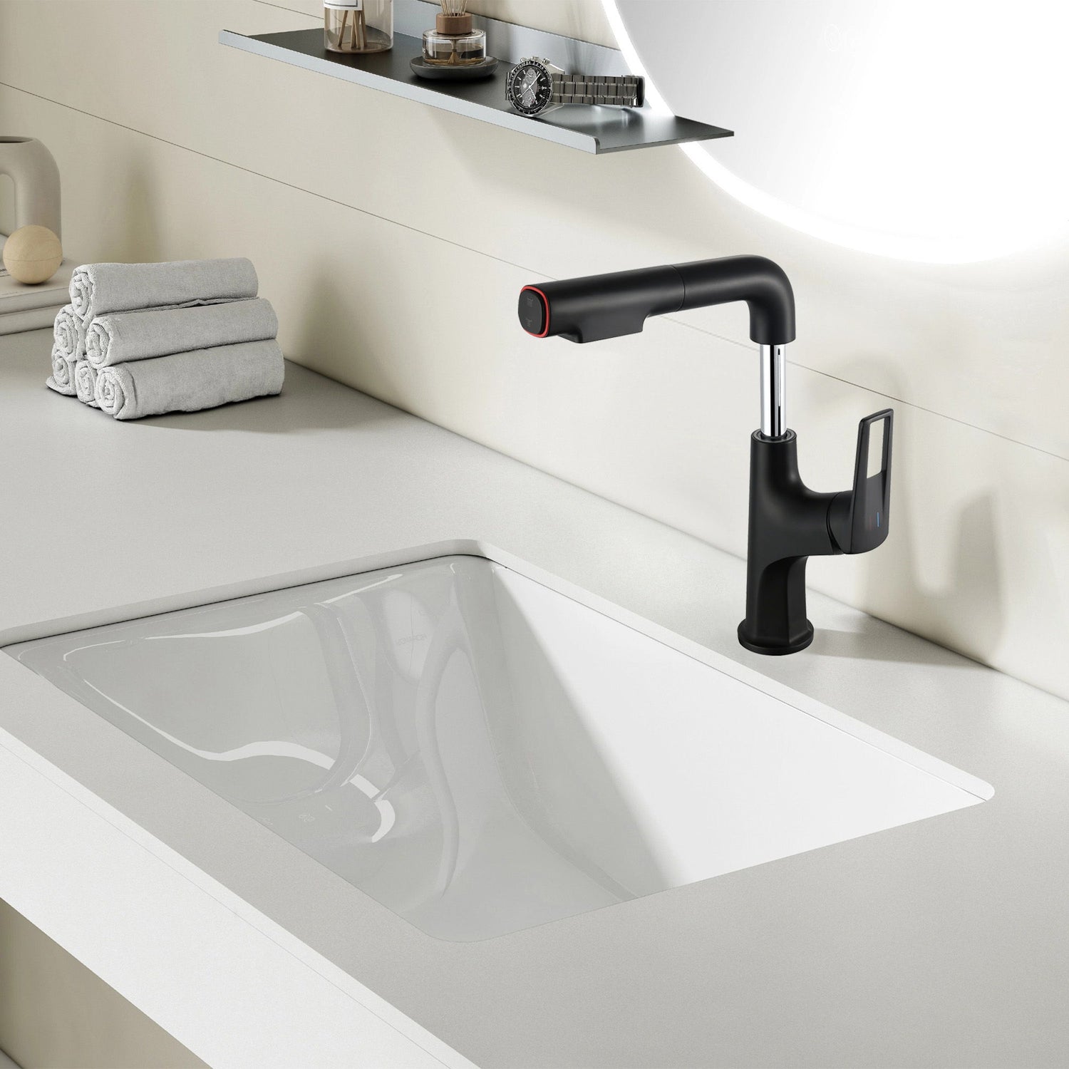Pull Down Vessel Faucet With Lift Spout &amp; Dual Spray Modes