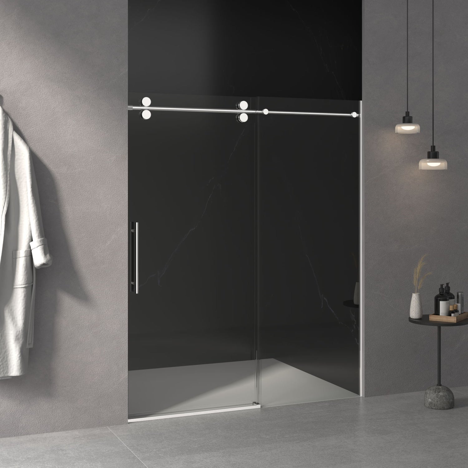 Frameless Shower Door, Sliding Shower Door, With Premium Thick Tempered Glass Shower Enclosure, Double Side Easy Clean Coat, Finished With Buffer - Chrome
