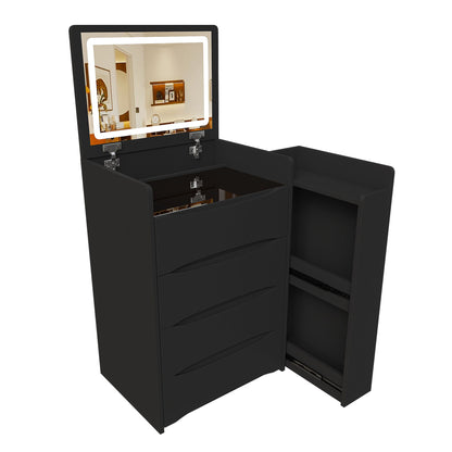 Flip Mirror Vanity Desk With Adjustable LED Lights &amp; Stool For Bedroom
