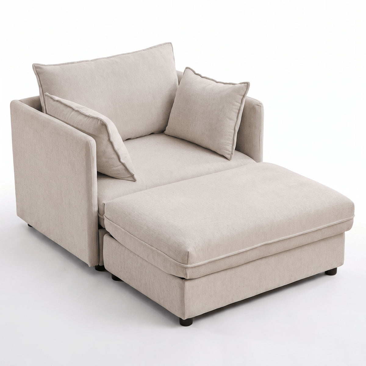 Oversized Deep Seat Accent Chair With Matching Storage Ottoman &amp; Throw Pillows
