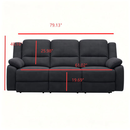 3 Seat Manual Reclining Sofa With Deep Recline - Black