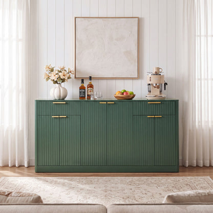 Large Fluted Buffet Sideboard, Wine Bar Storage Cabinet With 6 Doors &amp; 2 Drawers