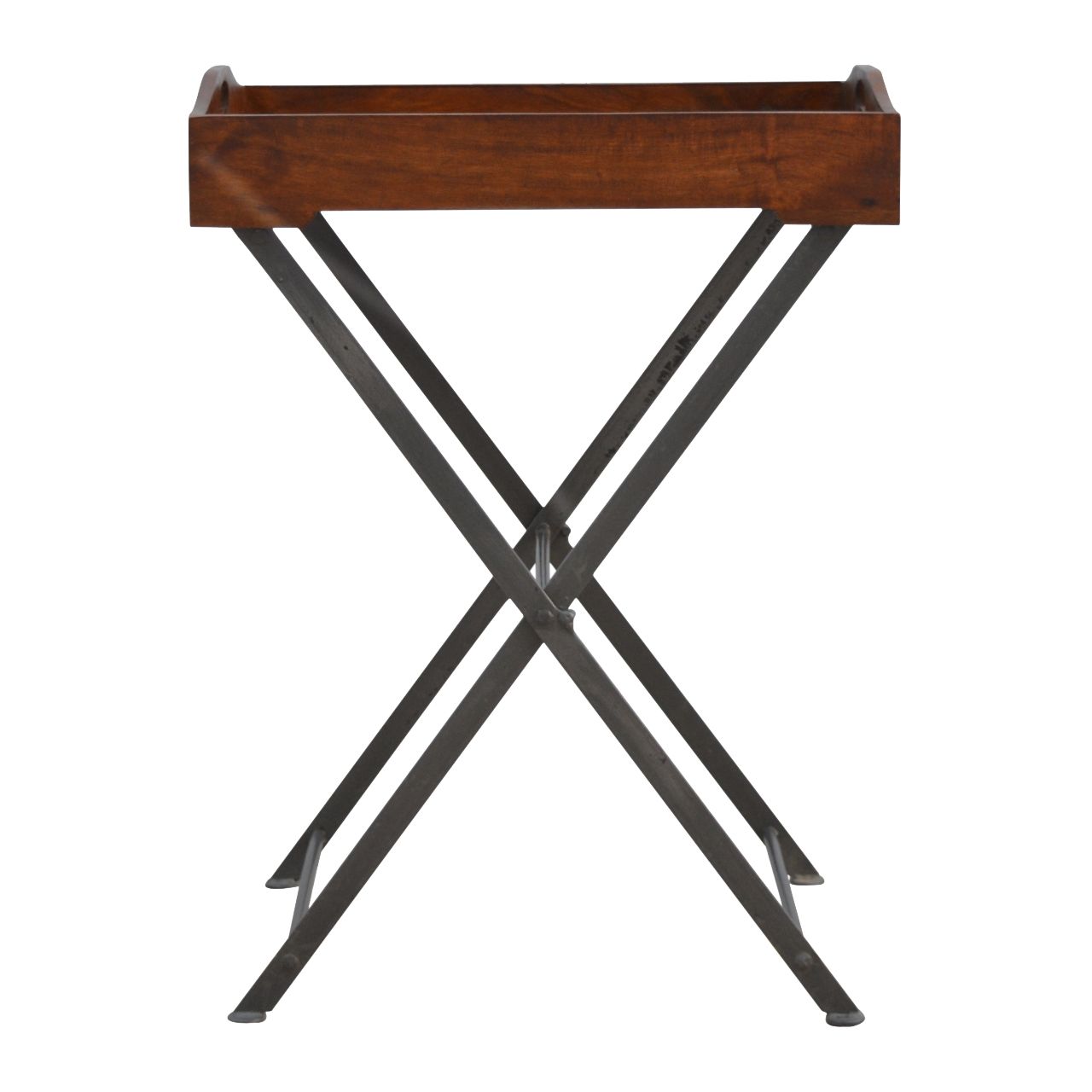 Tray With Cross Iron Base - Brown / Steel Gray